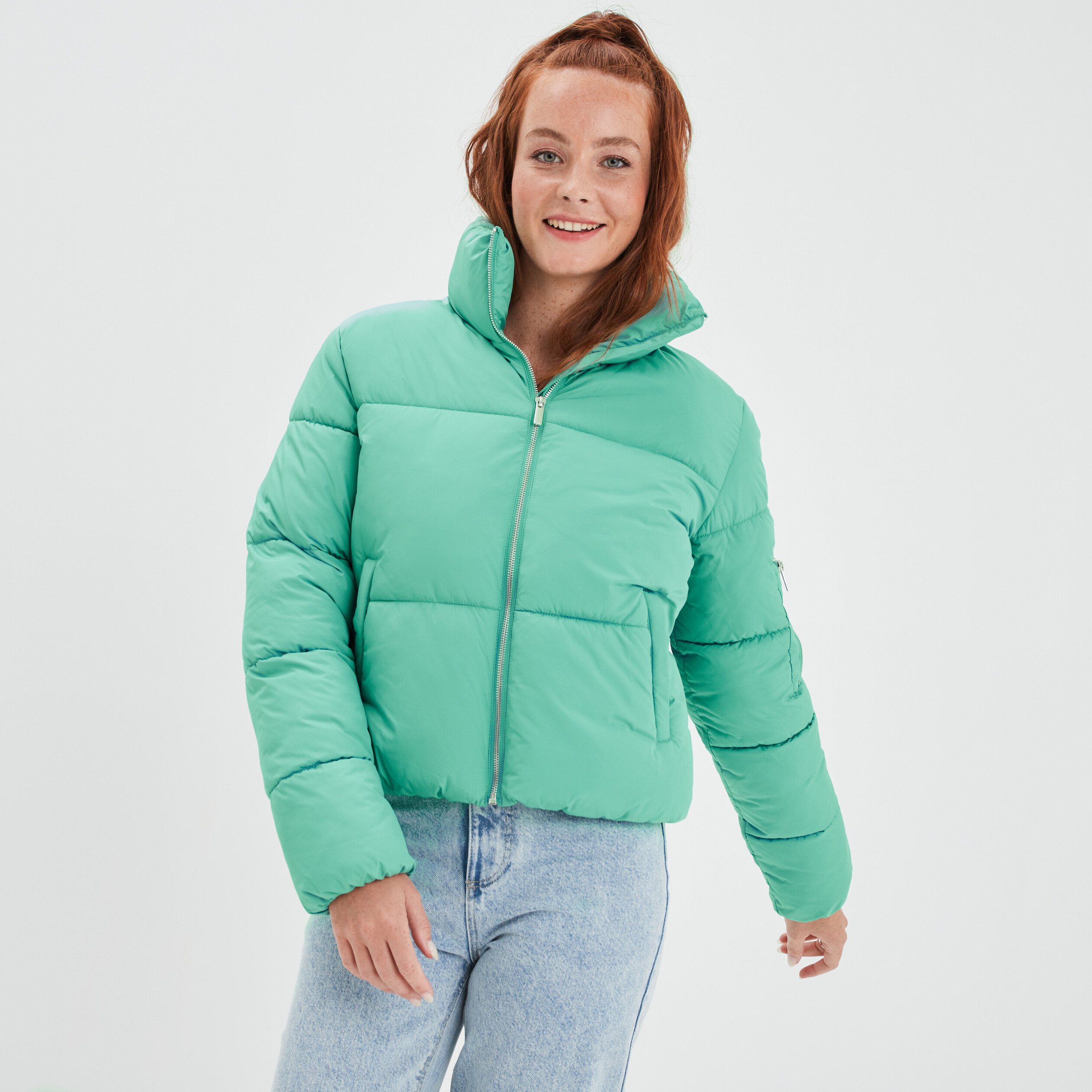 Doudoune courte à col montant vert femme | La Halle