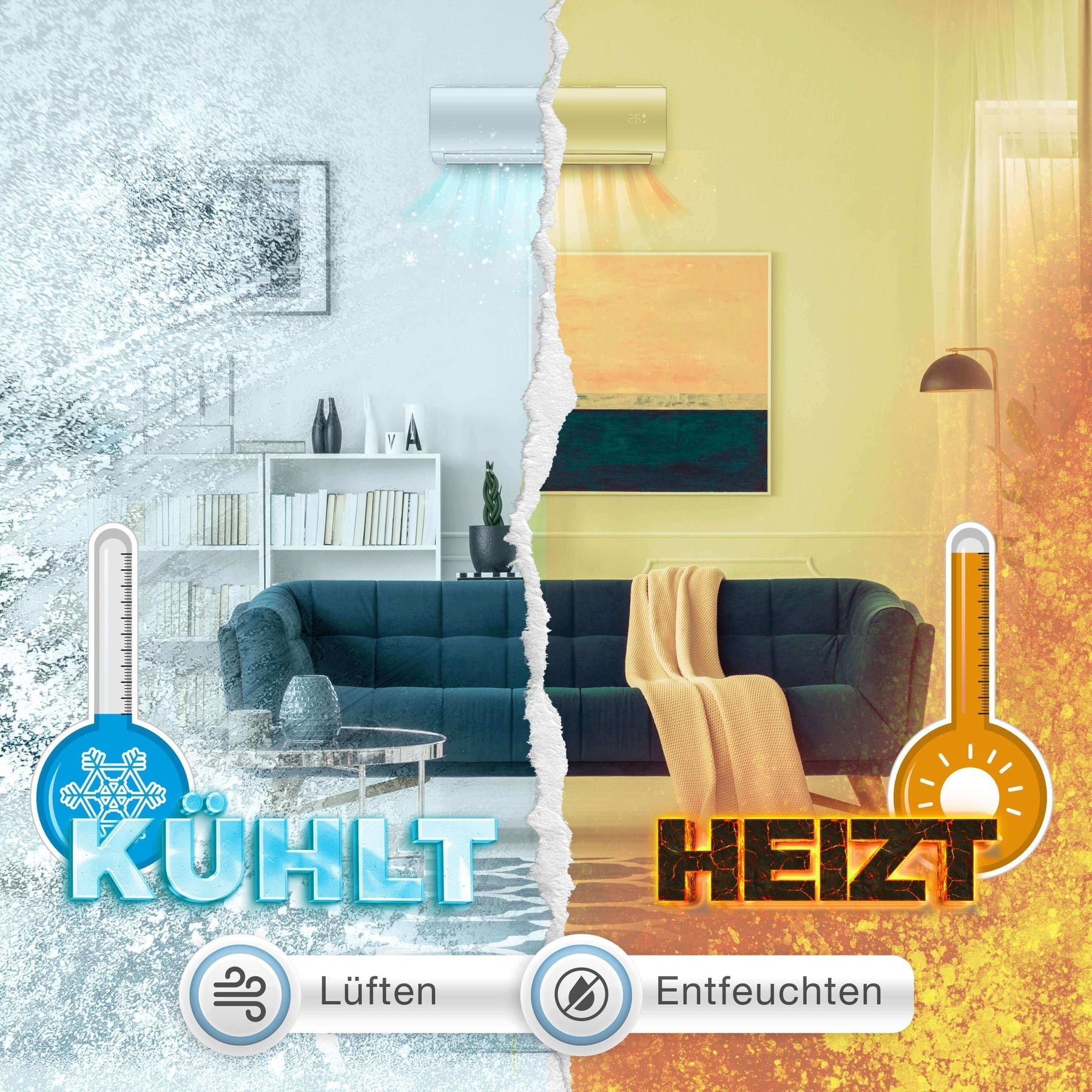 Kältebringer Split-Klimagerät KBM52-18000BTU2, Multisplit Klimaanlage mit 2 Innengeräten