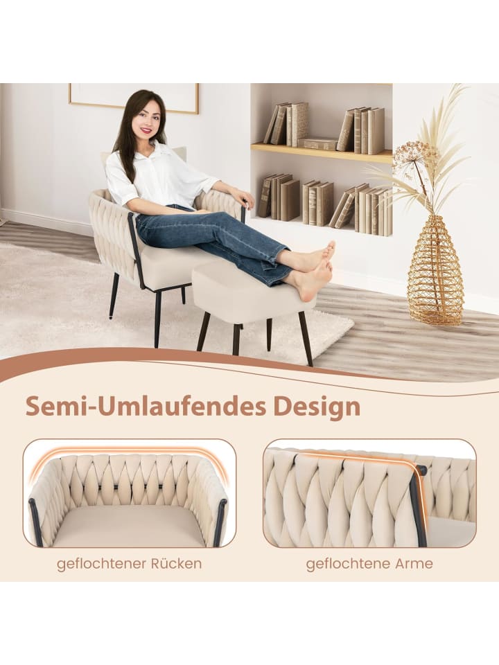 COSTWAY Ohrensessel mit Hocker in Beige günstig kaufen onesize