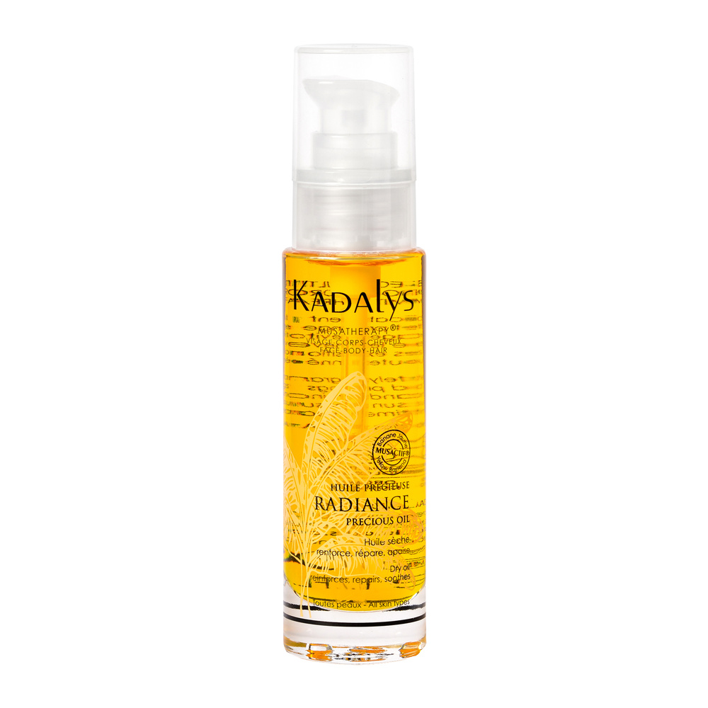 Kadalys Huile Précieuse Radiance à la Banane Jau ne Bio Huile sèche multi-fonctions visage, barb e, corps, cheveux