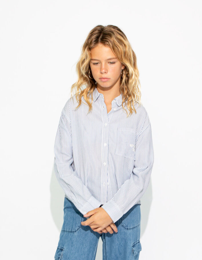Chemise blanc cassé à rayures bleues fille
