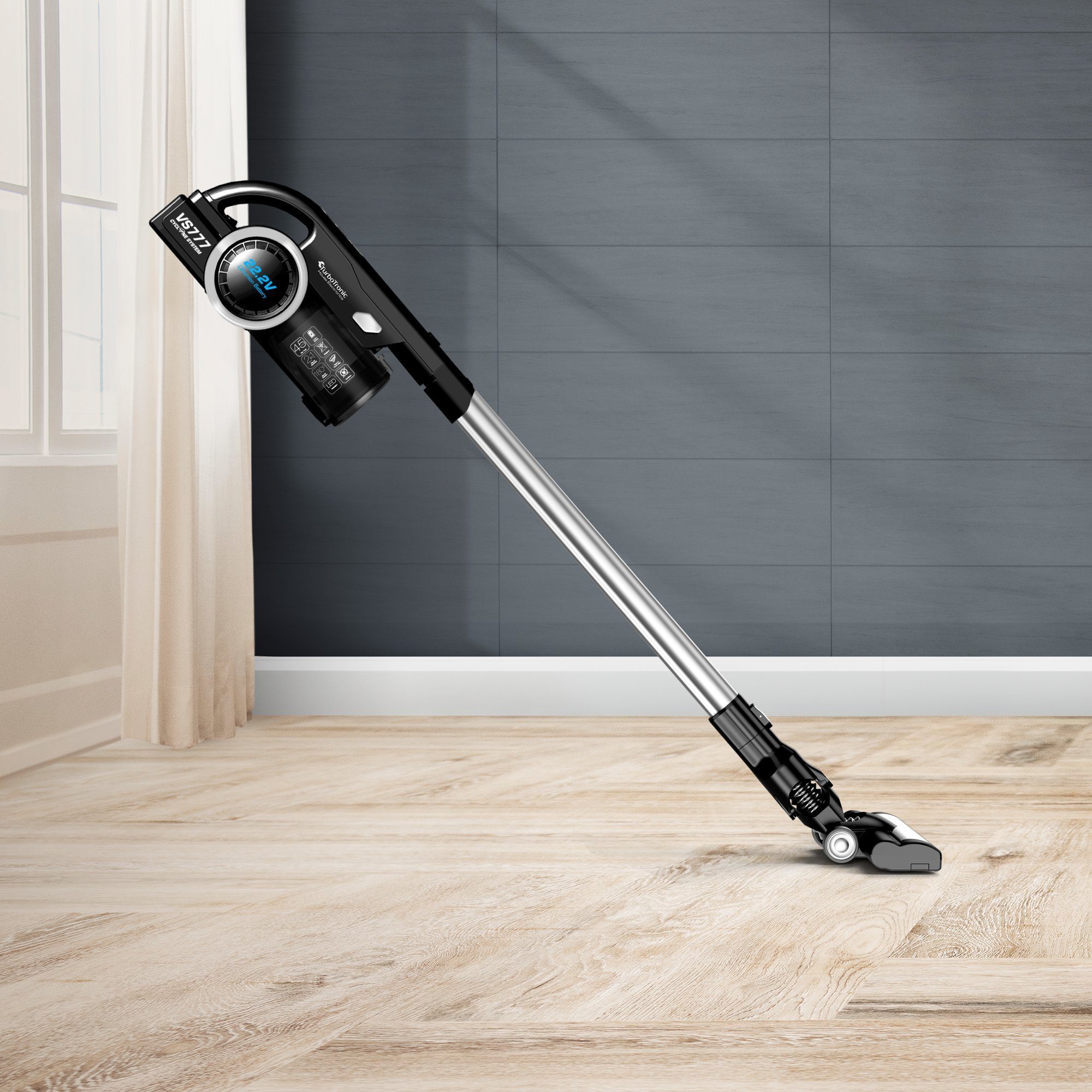 TurboTronic by Z-Line Akku-Hand-und Stielstaubsauger 8 kpa, 45 Min. Laufzeit, ultra-Leichtgewicht Boden Staubsauger, 120 W, beutellos, kabelloser Handsauger mit Wandhalterung