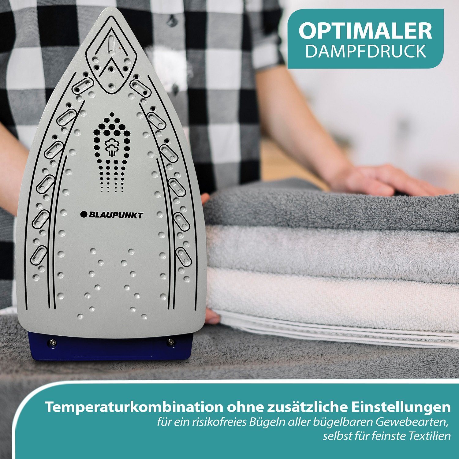 Blaupunkt Dampfbügelstation MEN803 Dampfbügelstation 2250W Bügelstation 5.2 Bar Dampfstoß 280g, 1,2 L Tank abnehmbar, Keramiksohle Bügeleisen Dampf, Dampfbügeleisen