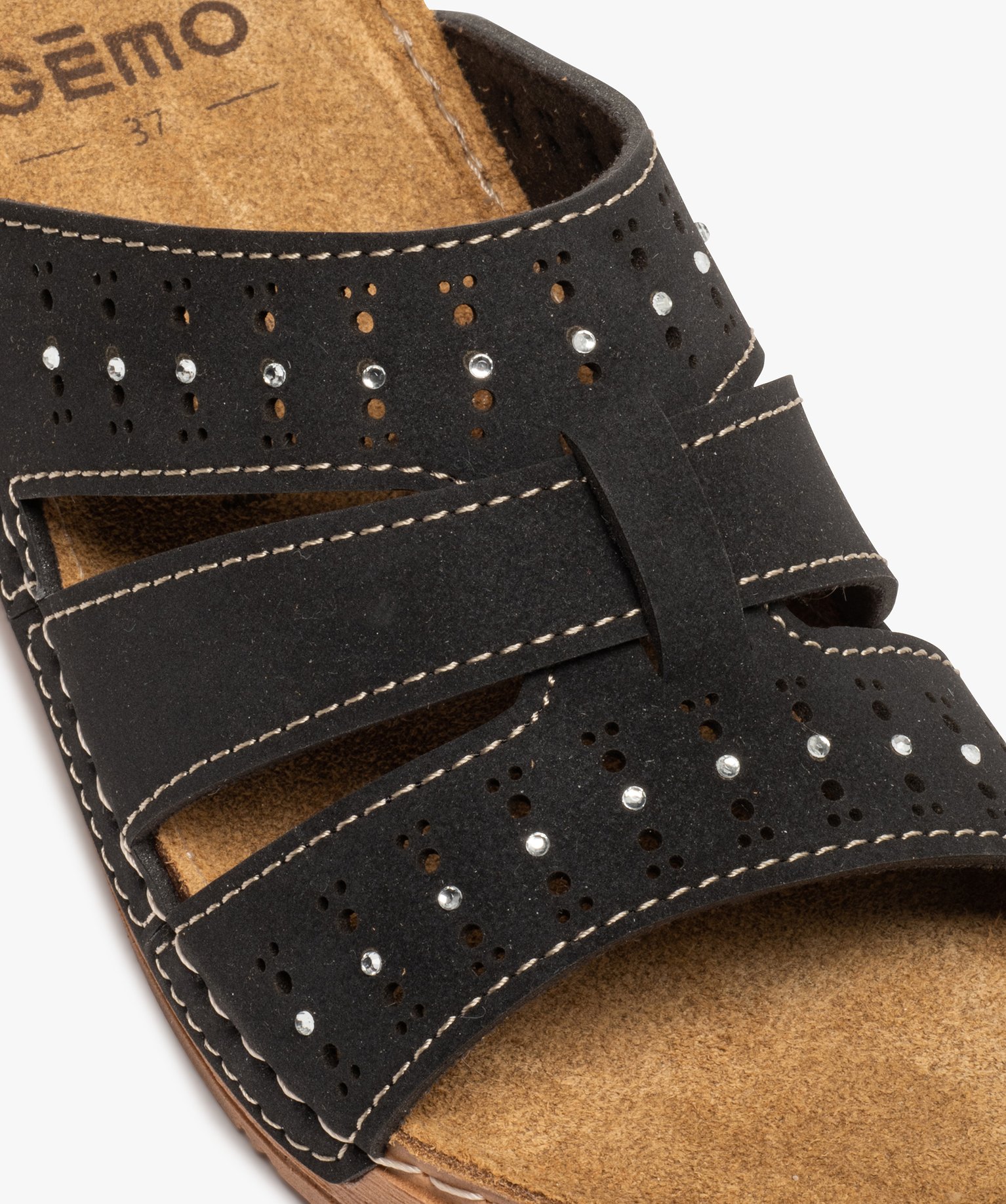 Mules confort femme légères à brides ajourées et strass noir | GEMO