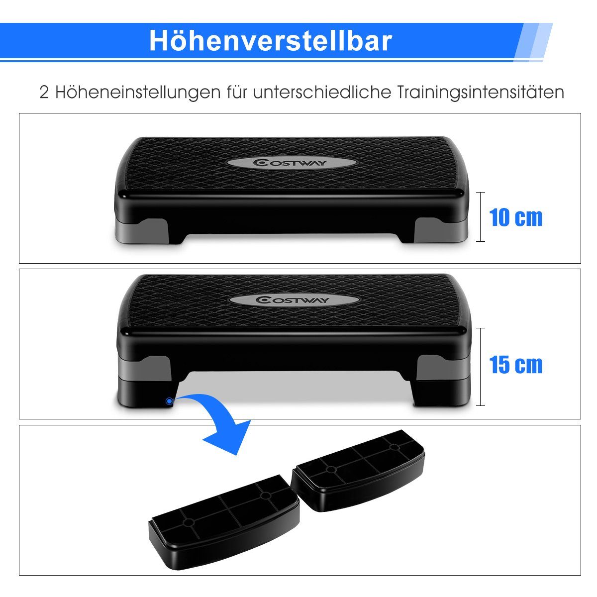 COSTWAY Stepper Aerobic Stepper, mit 2 Stufen (10/15 cm)