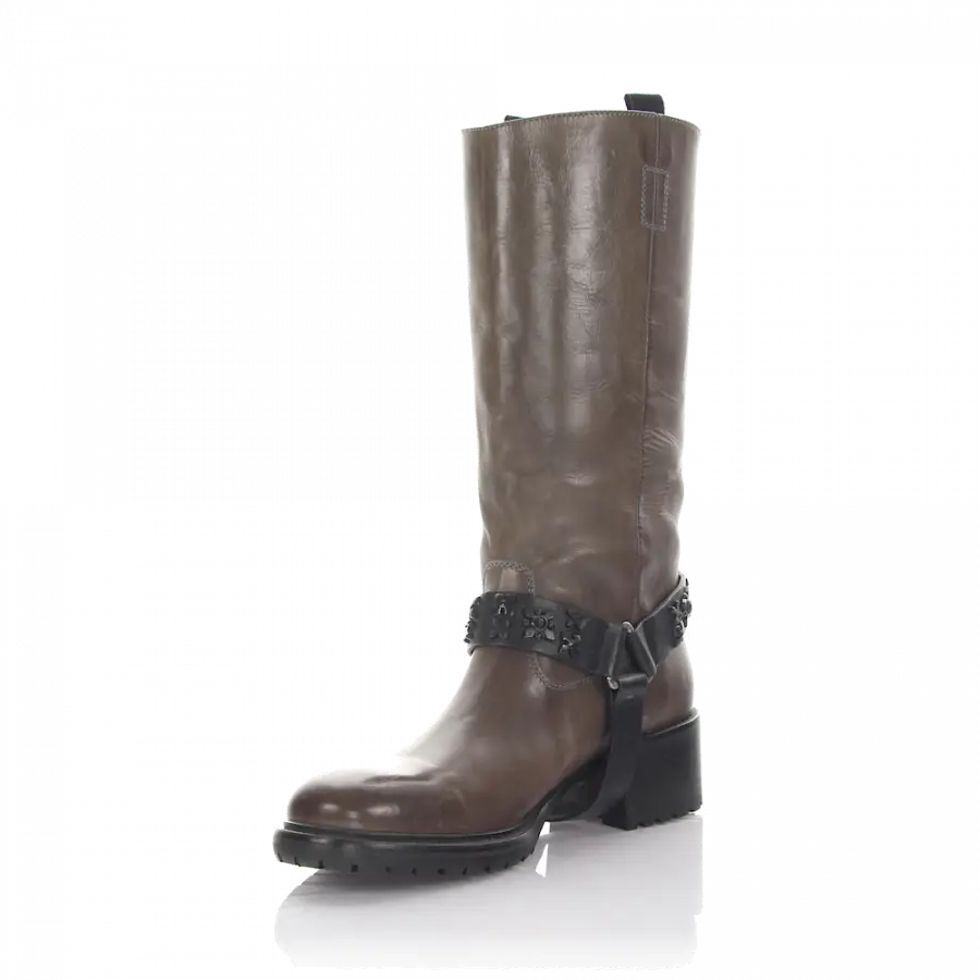 Rossano Bisconti - Stiefel PARMA Kalbsleder Metallverzierung Zierschnalle braun - grau