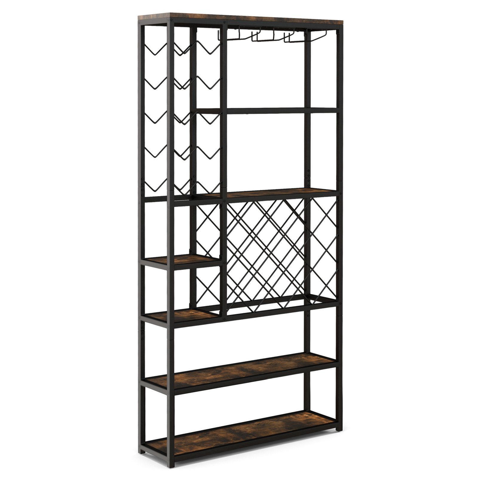 COSTWAY Weinregal, stehend, Metall, für 27 Flaschen, mit Glashaltern & Regal