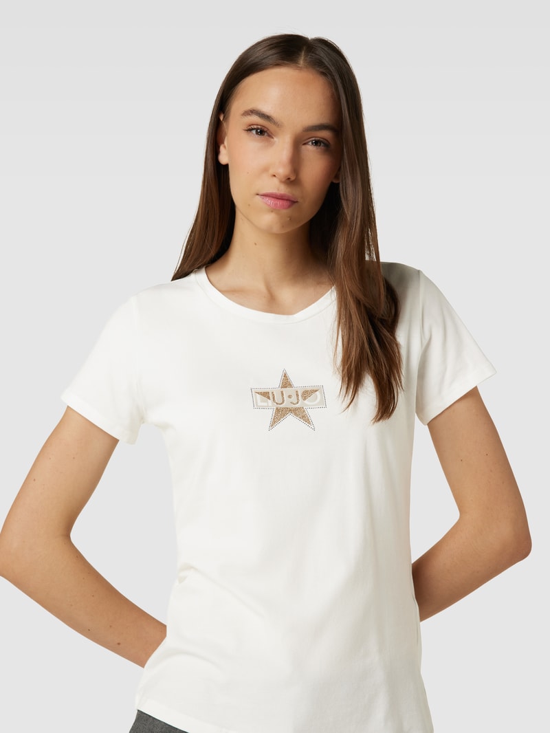 T-Shirt mit Ziersteinbesatz in weiss