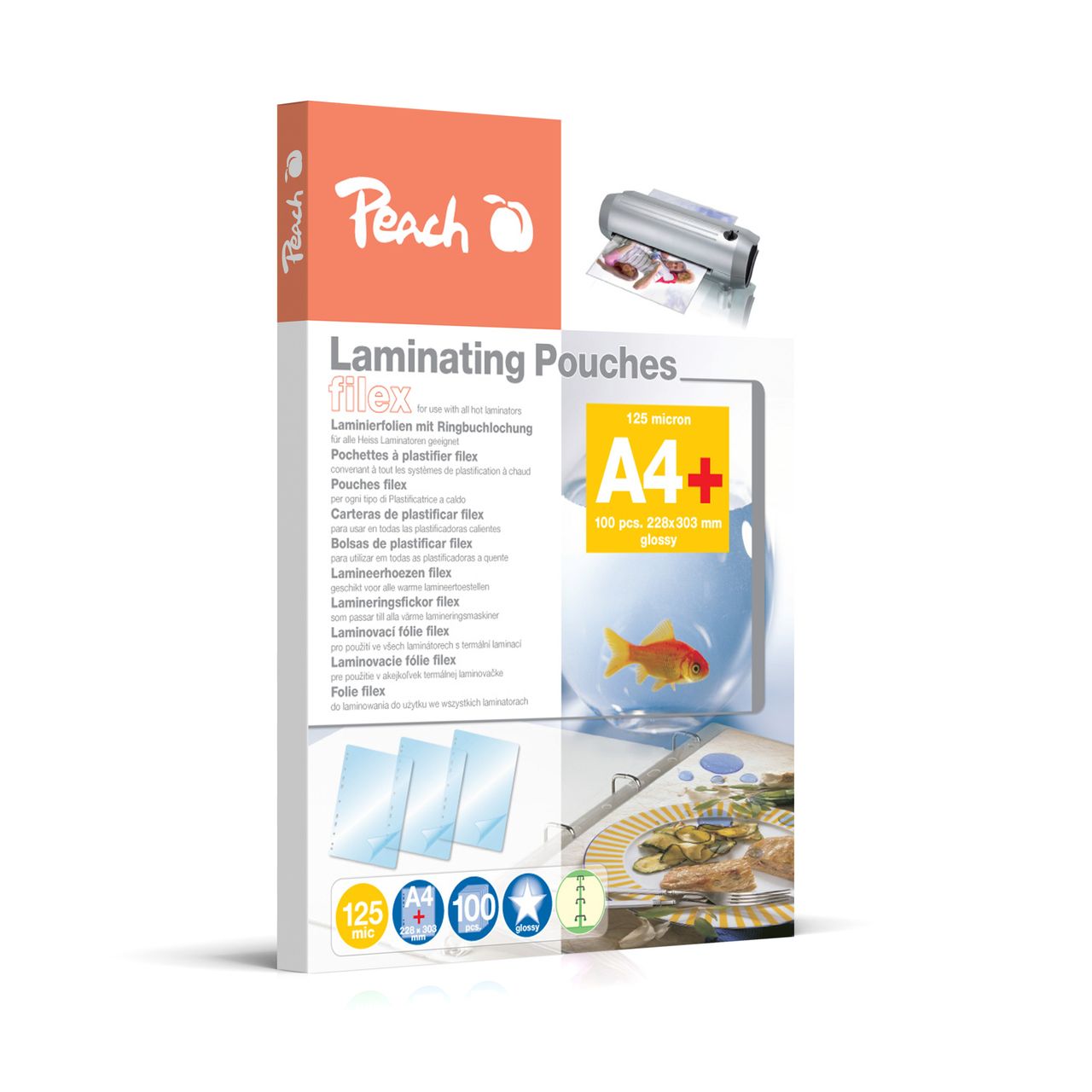 Peach Laminierfolien A4, 125mic, glänz., abheftbar, 100 Stk