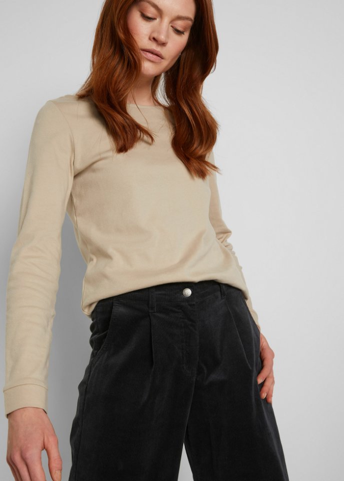 Weite Stretchcord-Culotte mit High-Waist-Bequembund, 7/8-Länge