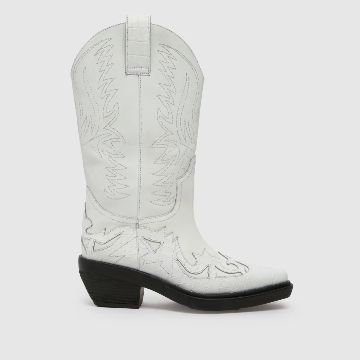 Schuh Dora – Vita westernstövlar i läder med knähöga klackar