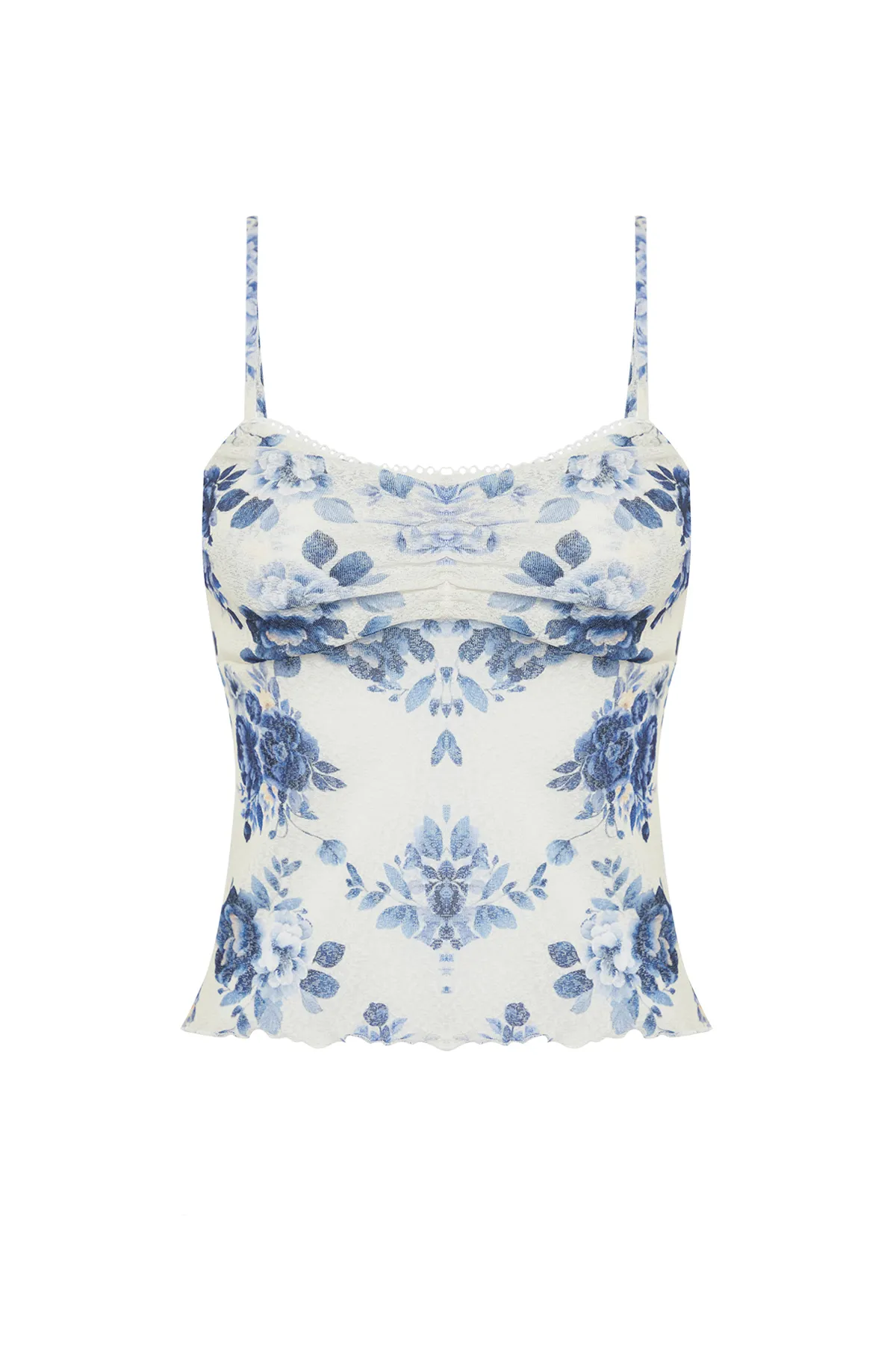 Trendyol Collection  Blaue, floral bedruckte Stretch-Strickbluse mit V-Ausschnitt und spezieller Struktur TWOSS24BZ00425