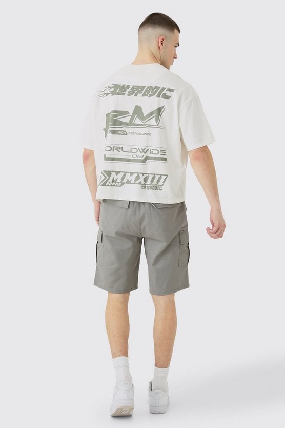 Tall lockere Cargo-Shorts mit elastischem Bund in Grau