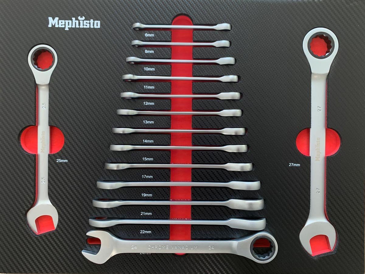Mephisto-Tools Werkstattwagen, (fertig montiert und bestückt), 9 abschließbare Schubladen, Werkzeug ist aus hochwertigem CRV