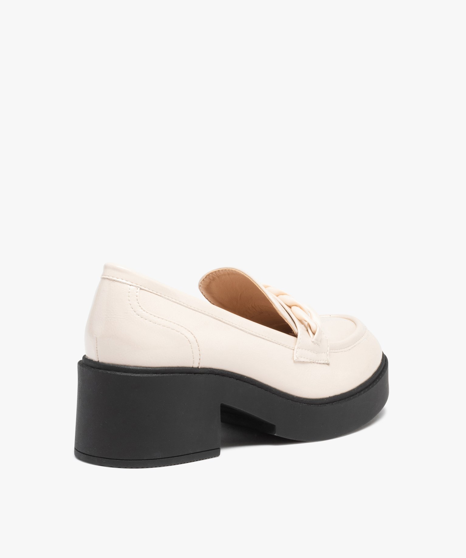 Mocassins femme vernis à talon large et semelle épaisse beige | GEMO