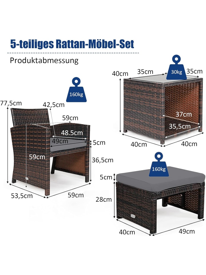 COSTWAY Gartenmöbel 5er Set in Grau günstig kaufen onesize