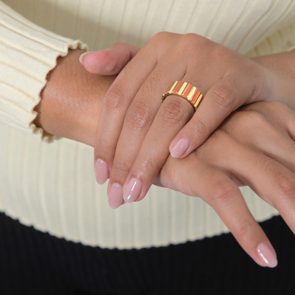 Elli Elli Bague Femmes Bande Rainures avec Émail Jaune et Orange en Argent Sterling 92 Bague