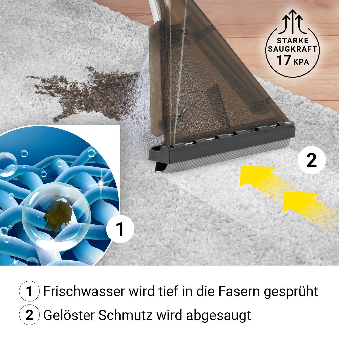 N8WERK Teppichreinigungsgerät Sprüh- und Waschsauger Power Clean, 1200 W, Waschsauger Teppichreiniger Shampoonierer Teppich