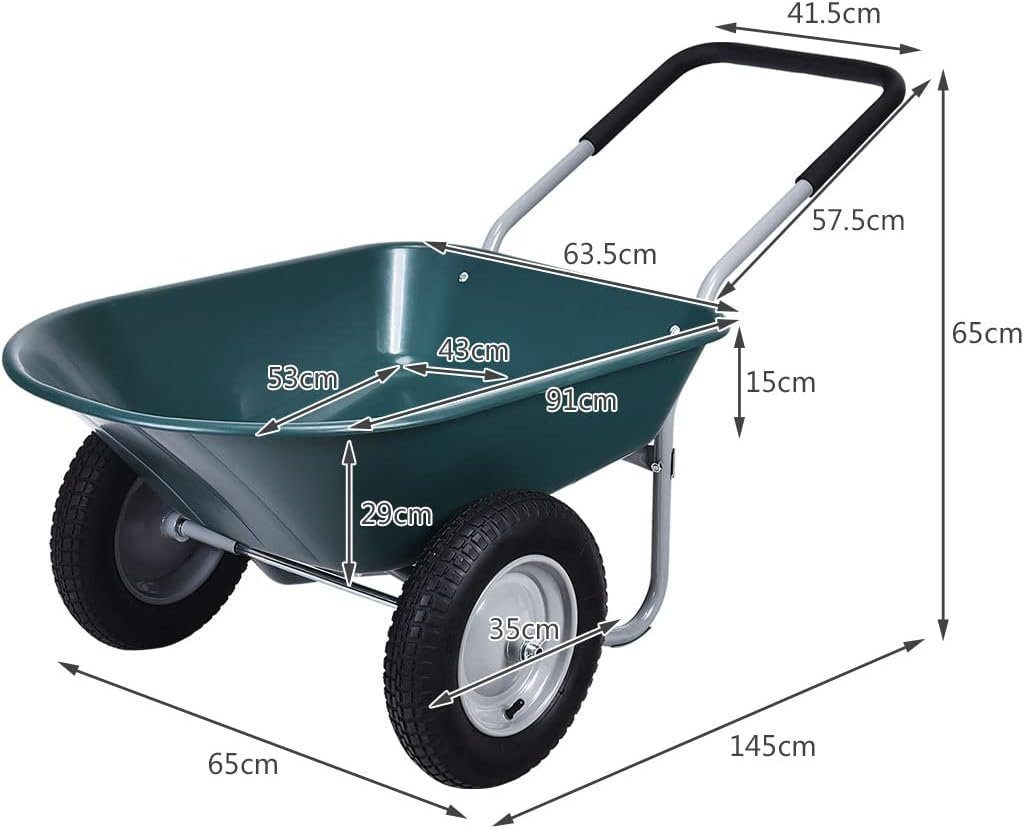 KOMFOTTEU Schubkarre, mit Metall Felge & PP Wanne & Softgrip-Griffe