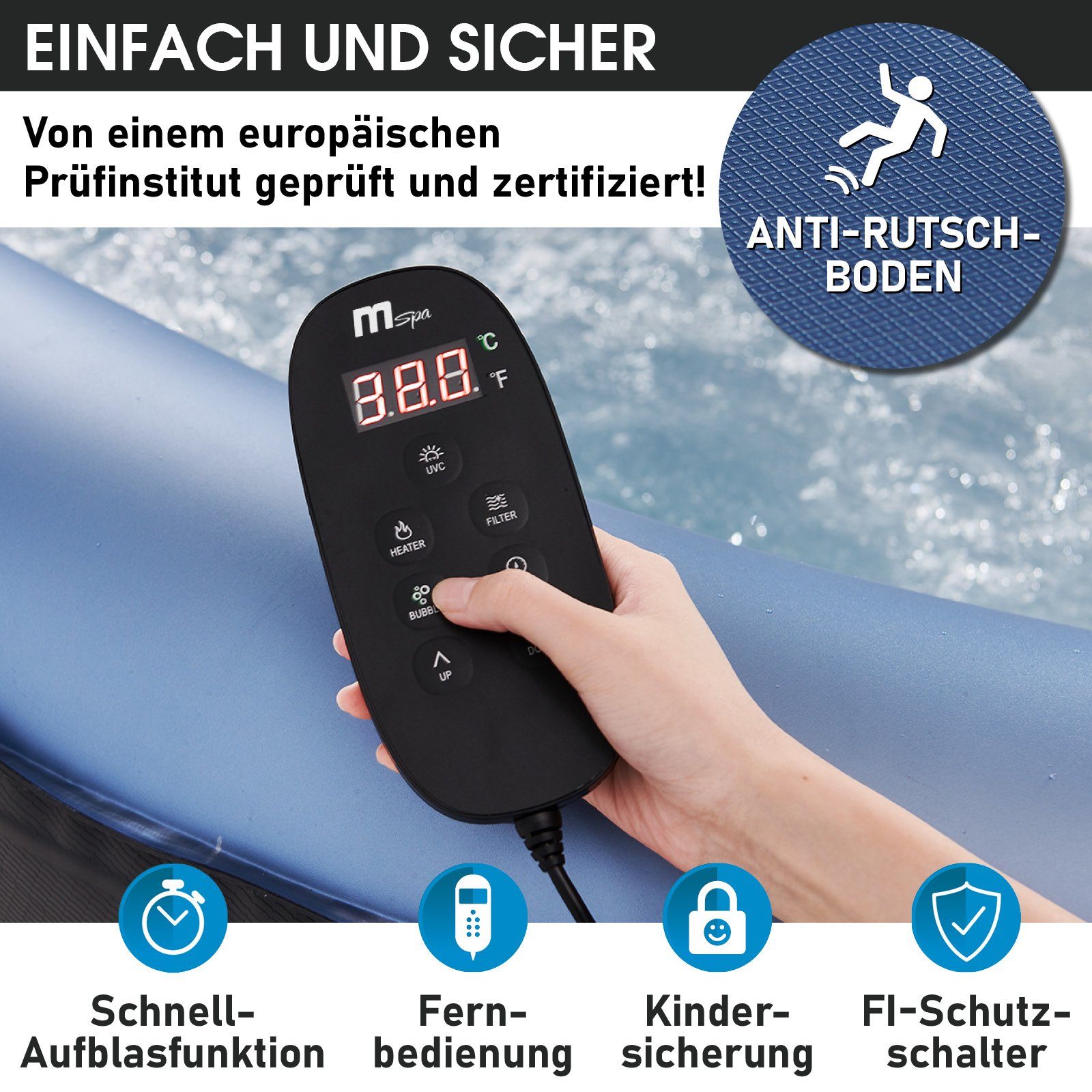 BRAST Whirlpool aufblasbar MSpa Bergen für 4-8 Personen, viele Größen Ø180-224cm, (In- Outdoor Pool, Ganzjähriger Einsatz, bis zu 144 Massagedüsen), Stromsparend inkl. Energiespar-Timer
