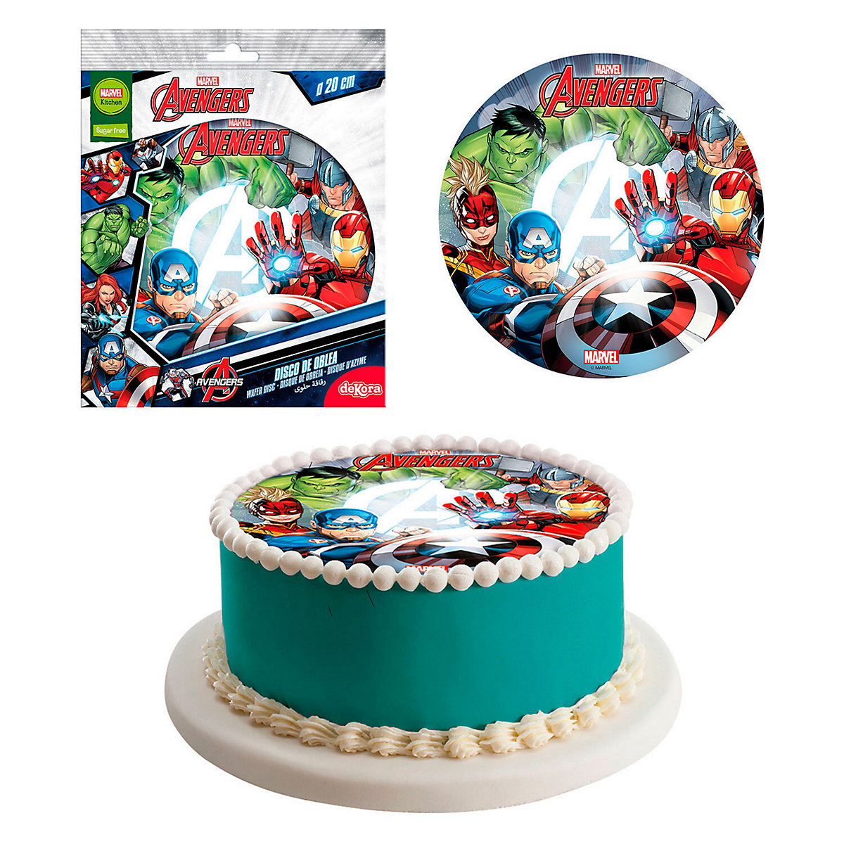 Essbare Tortenaufleger Avengers Hulk Captain America 20cm