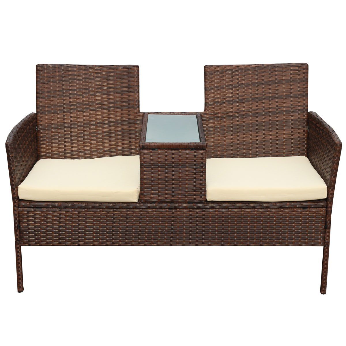 SVITA Gartenbank CHICAGO, Coffee-Table, Zweisitzer, inkl. Tisch, Polyrattan, Braun