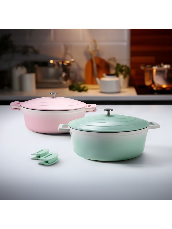 Stoneline Cocotte Bräter Oval 32x25 cm | mit Deckel in Rosa günstig kaufen Ø 32 cm