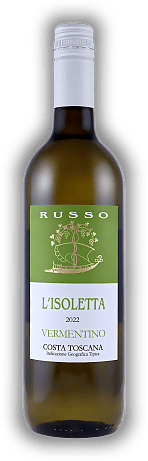 Russo, L'Isoletta, Vermentino, Viognier, IGT, 2022, Toscana  Russo, L'Isoletta, Vermentino, Viognier, IGT, 2022, Toscana  Ein klassischer Weißwein aus der Maremma. Jahrgang 2022 - 0,75	 Liter - Vol 13,5%