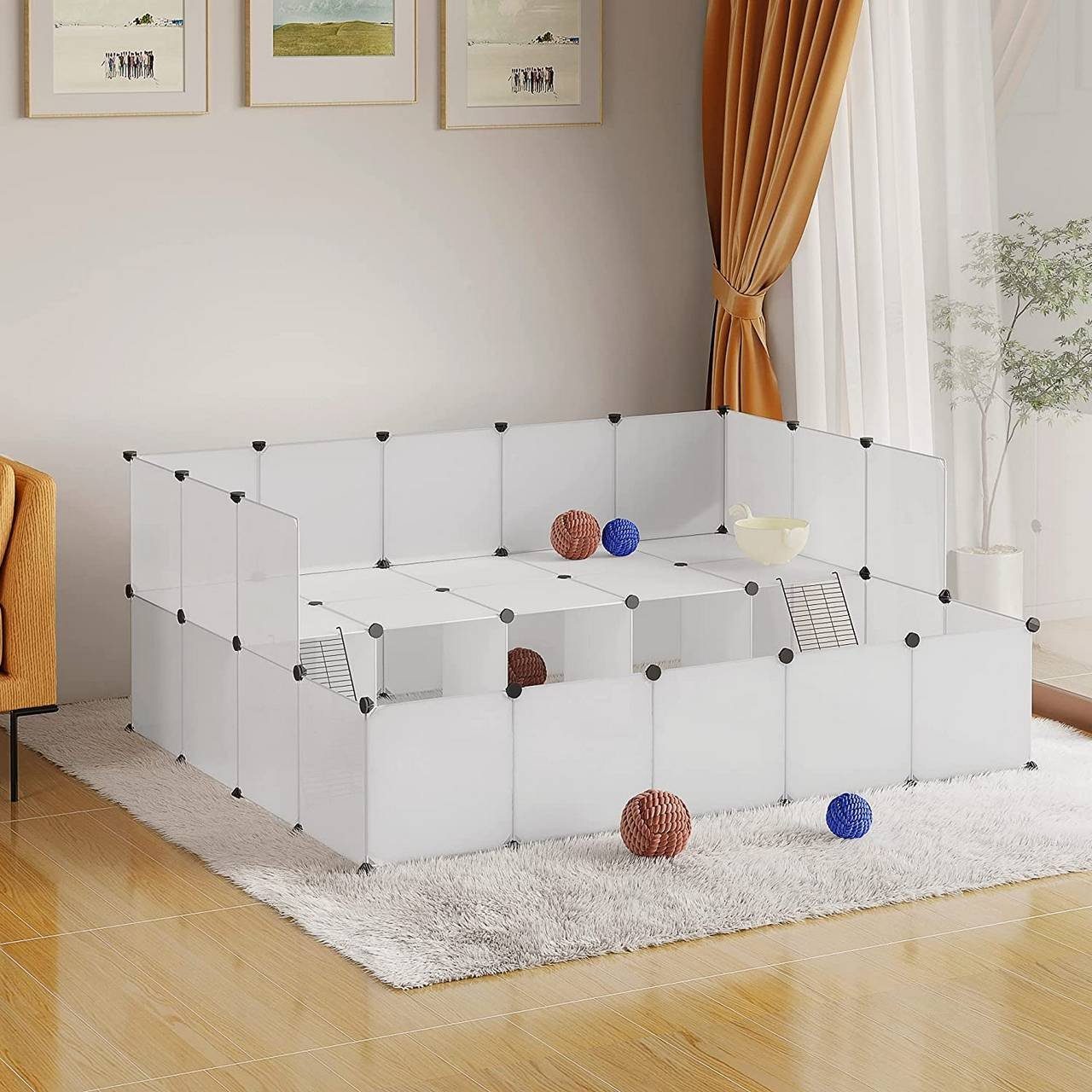 EUGAD Freigehege, Gehege, Kleintiergehege Indoor, Weiß 181x145x71,5 cm