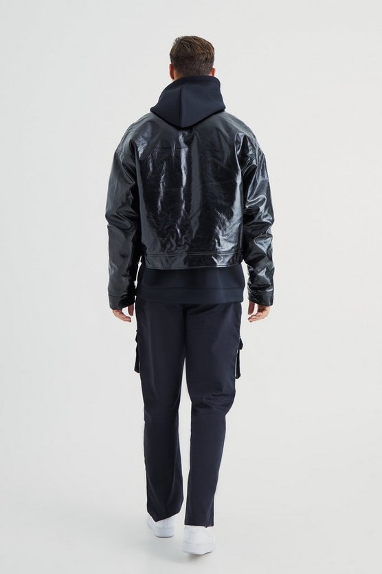 Tall kastige hochglänzende PU Harrington-Jacke