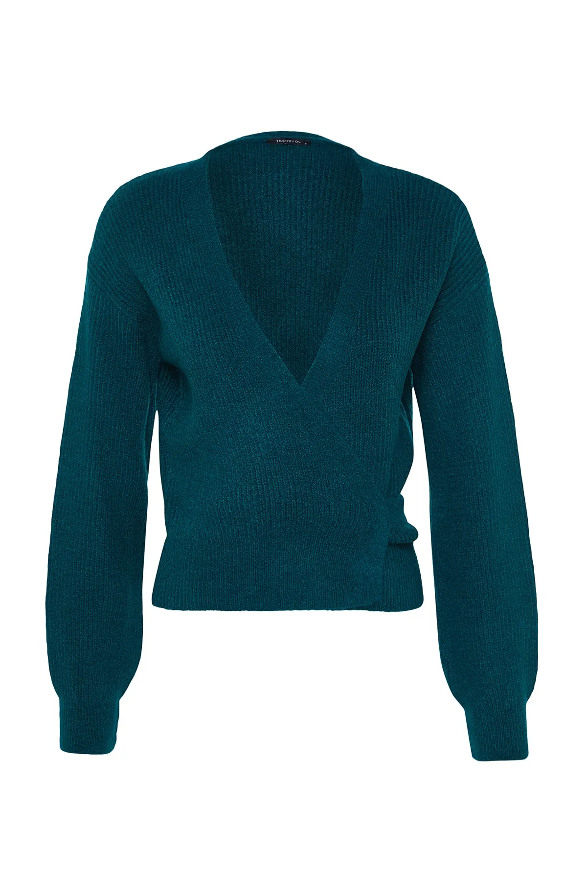 Trendyol Collection  Petrol Weich strukturierte Strickjacke mit V-Ausschnitt TWOAW24HI00282