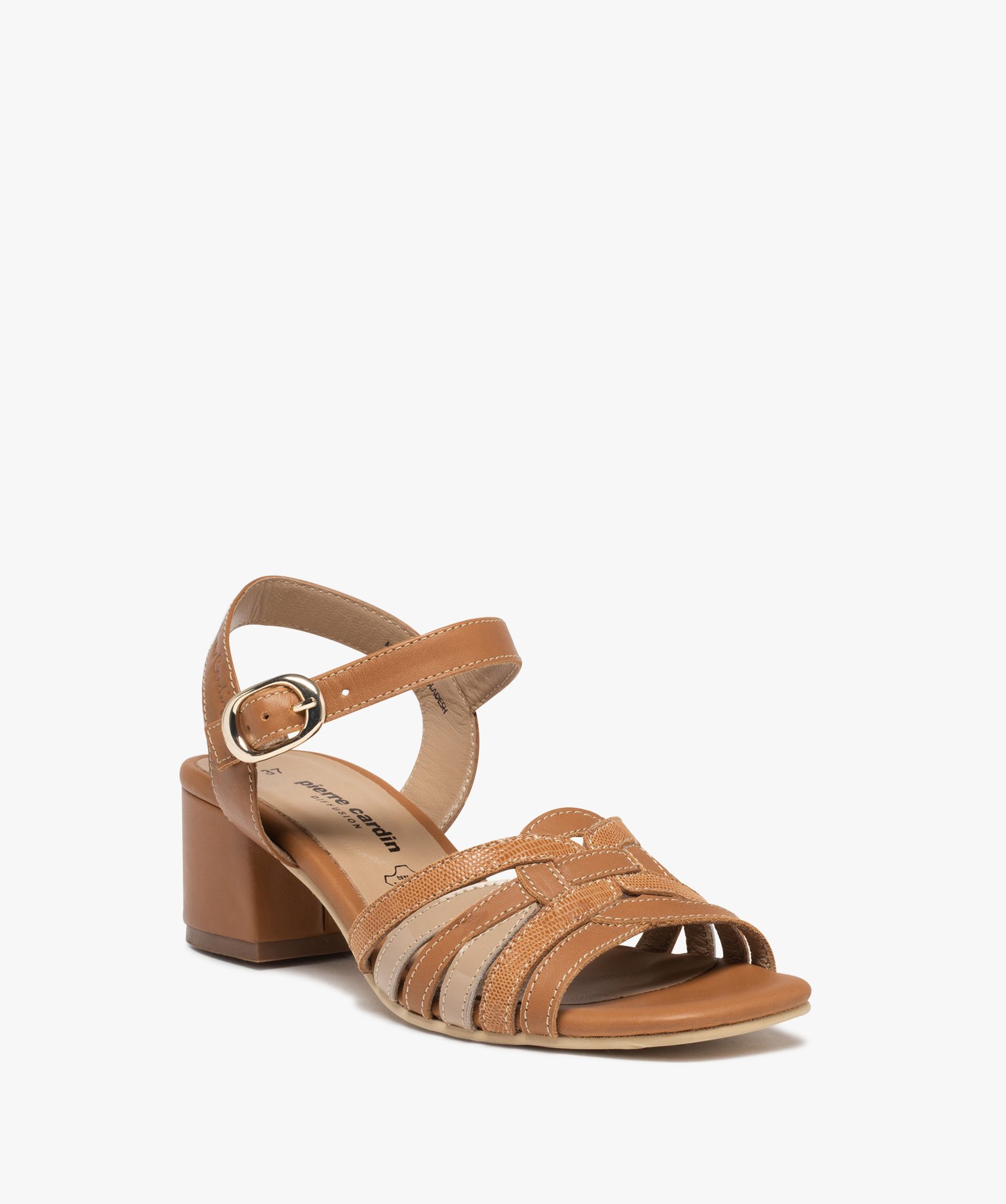 Sandales femme dessus fines brides en cuir – Pierre Cardin camel | GEMO