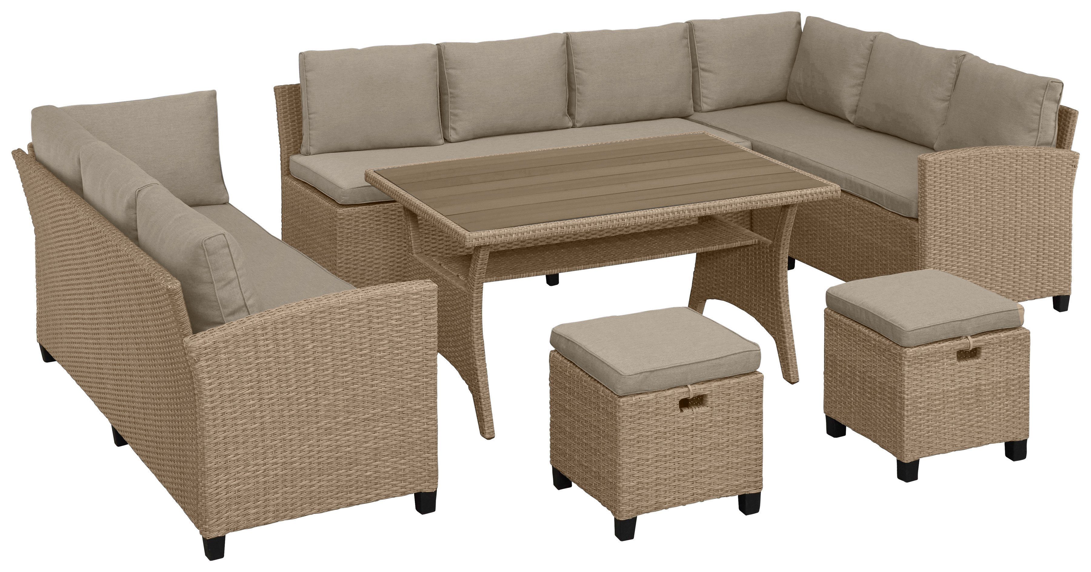 KONIFERA Gartenlounge-Set Rotterdam, (20-tlg), 3 Sofas, 2 Hocker, Tisch 120x82 cm, Polyrattan