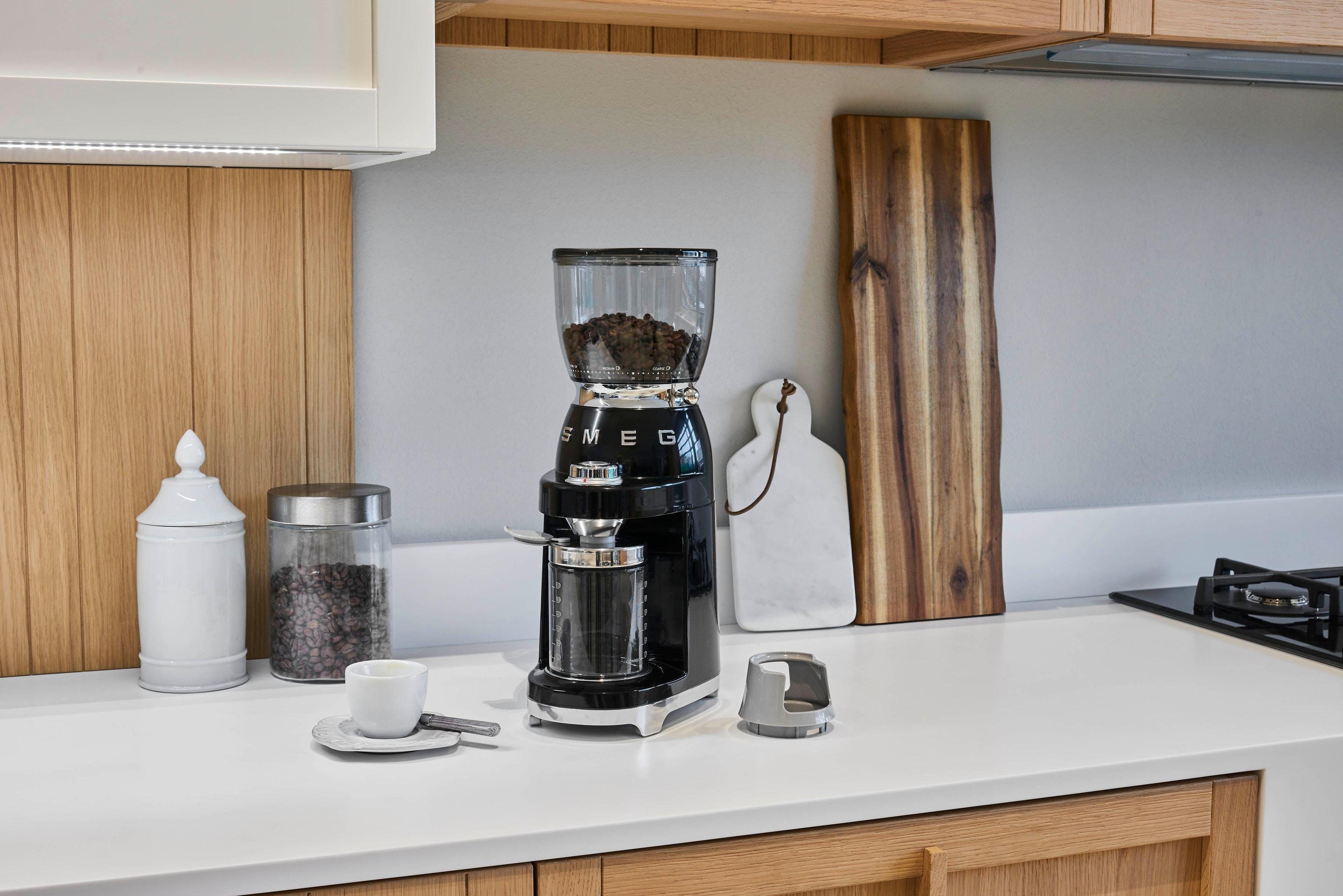 Smeg Kaffeemühle CGF01BLEU Schwarz, 150 W, Kegelmahlwerk, 350 g Bohnenbehälter