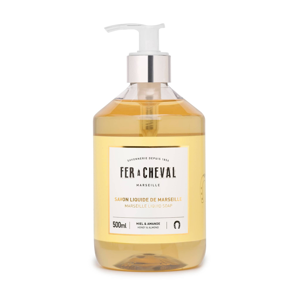 fer à cheval SAVON LIQUIDE DE MARSEILLE PARFUME MIEL& AMANDE 500ML Savon liquide