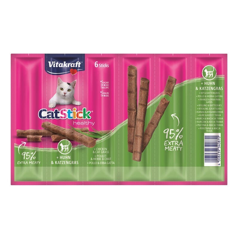 Vitakraft Snacks Vitakraft Cat-Stick 10x6 Stück Huhn & Katzengras