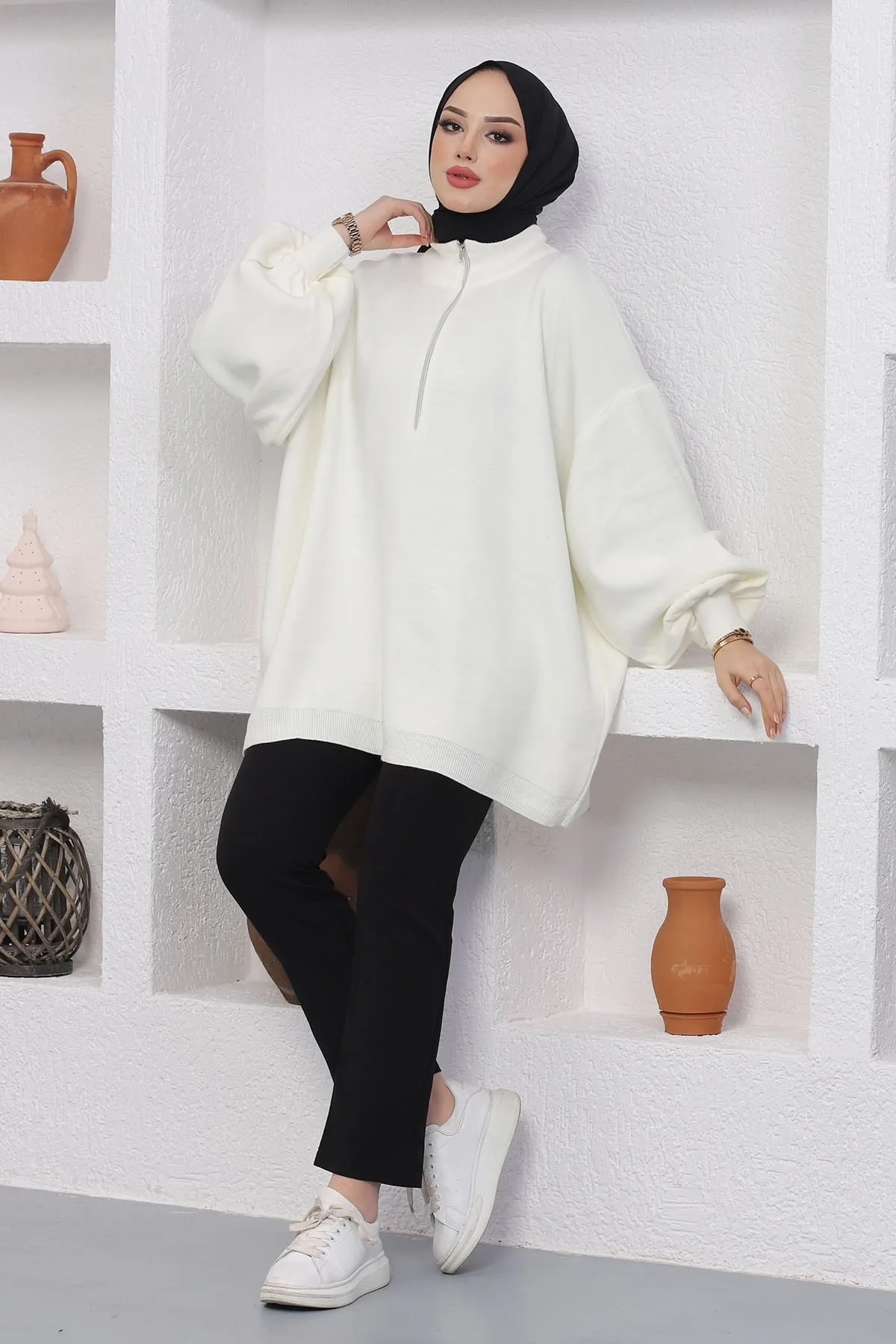 InStyle  Sara Stricktunika mit Reißverschluss – Weiß