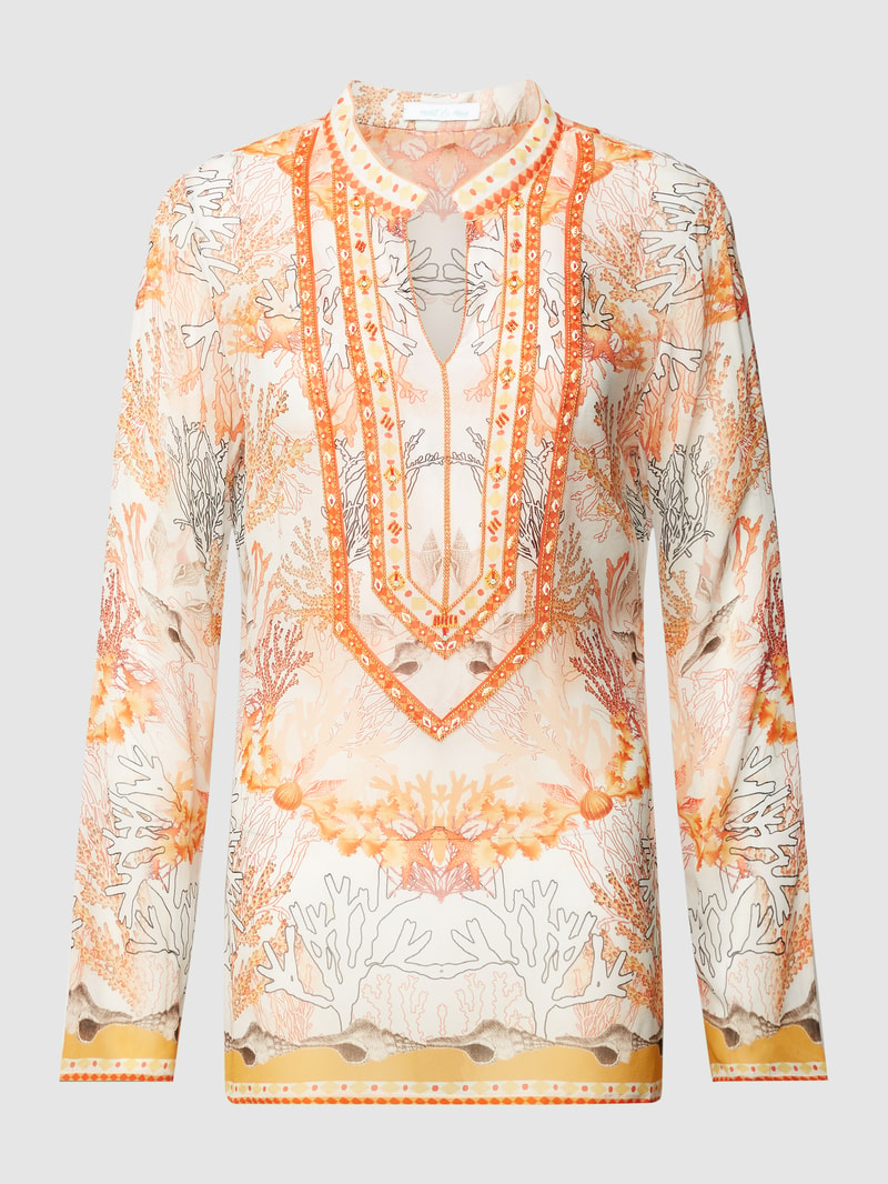 Bluse mit Ziersteinbesatz in koralle