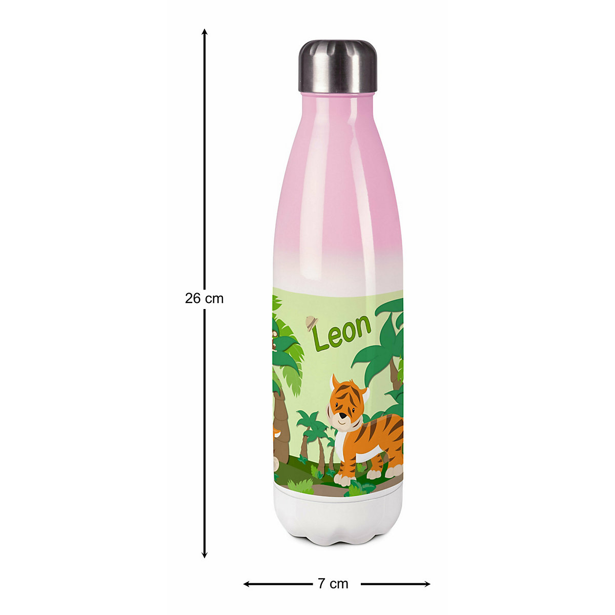 Edelstahl Kinder Thermoflasche / Trinkflasche bunt Dschungel Spülmaschinenfest, Auslaufsicher, Bruchfest, Doppelwandig, Für Heißgetränke geeignet, Mit Deckel, Isoliert
