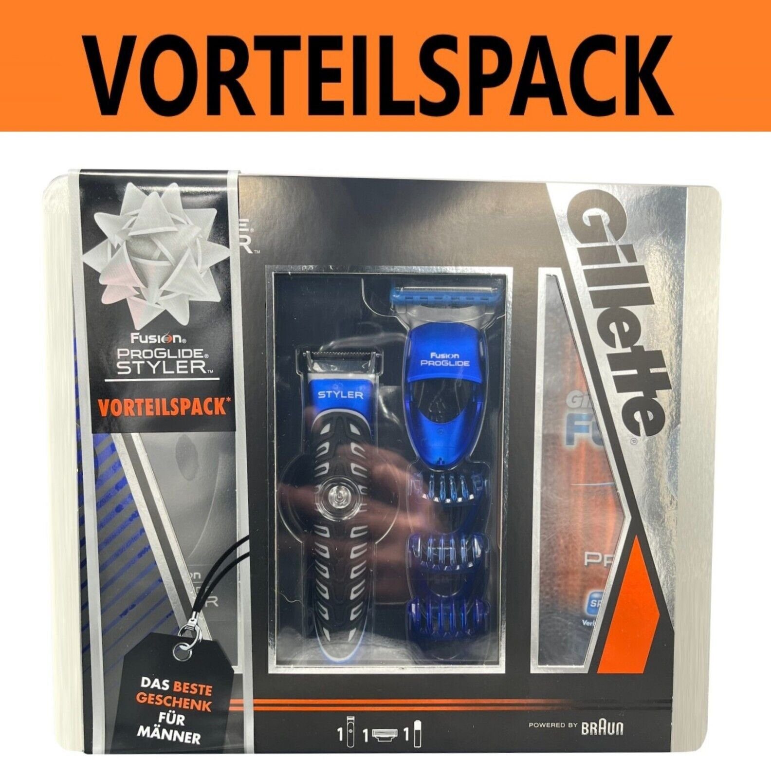 Gillette Rasierset Gillette Fusion ProGlide Styler 7Tlg Geschenkset Rasierer Set Männer, 7-tlg., elektrischer Rasierer mit Aufsätzen Pflege Rasiermaschine rasierset, Rasur Shaving Gillette Komplett Set Herren Männer