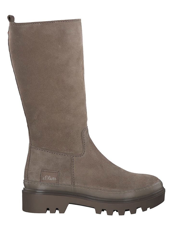 s.Oliver Leder-Stiefel in Taupe günstig kaufen
