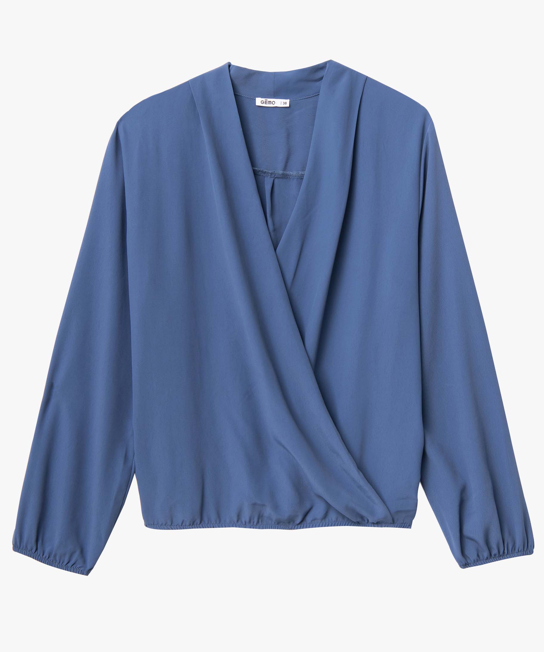 Blouse femme coupe cache-coeur effet drapé bleu | GEMO