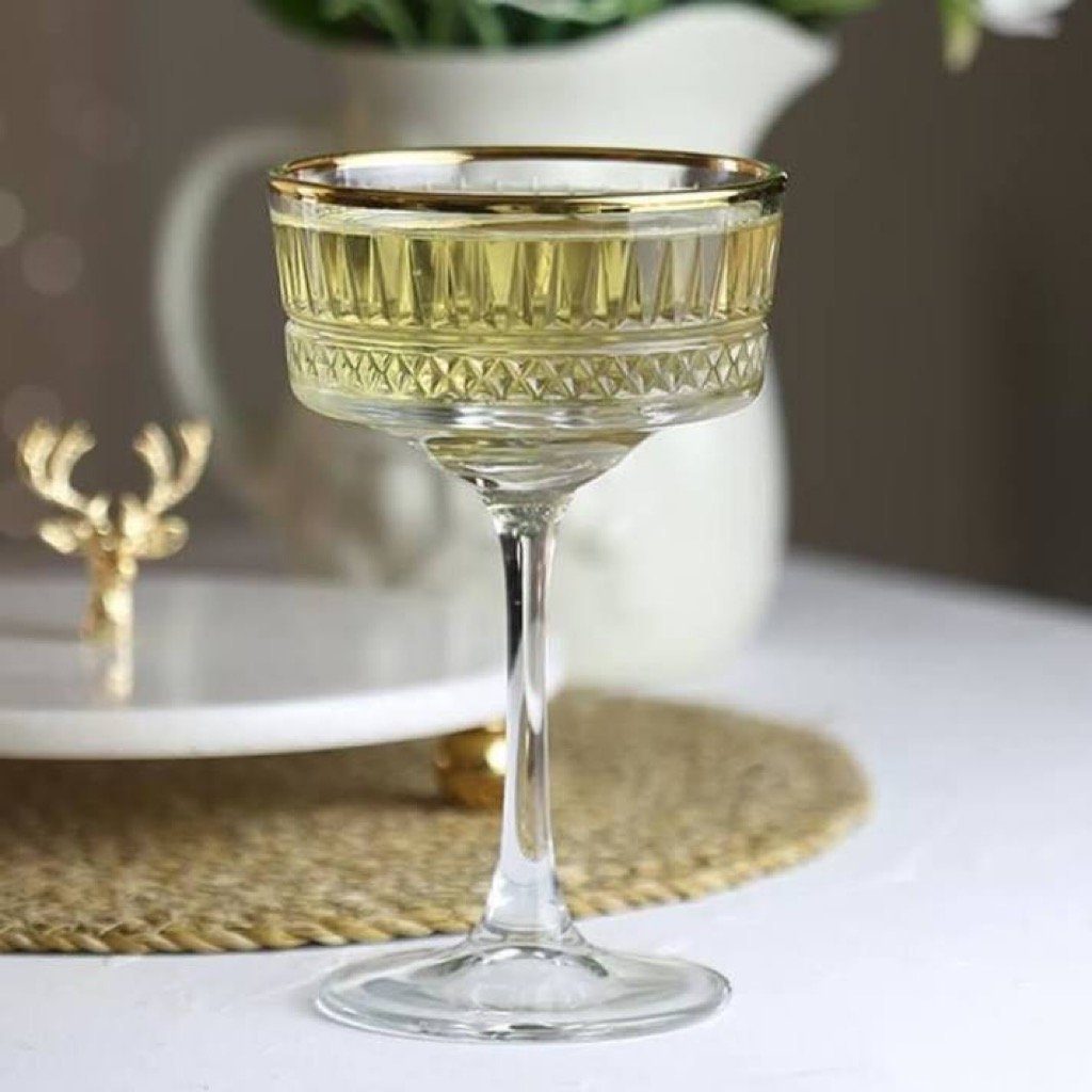 Pasabahce Gläser-Set Elysia Golden Touch Champagne Gläser (Art.nr:440436) 4er Set, Glas, Ca. Höhe 16,5 cm, Durchmesser 10cm,Fassungsvermögen 260ml.