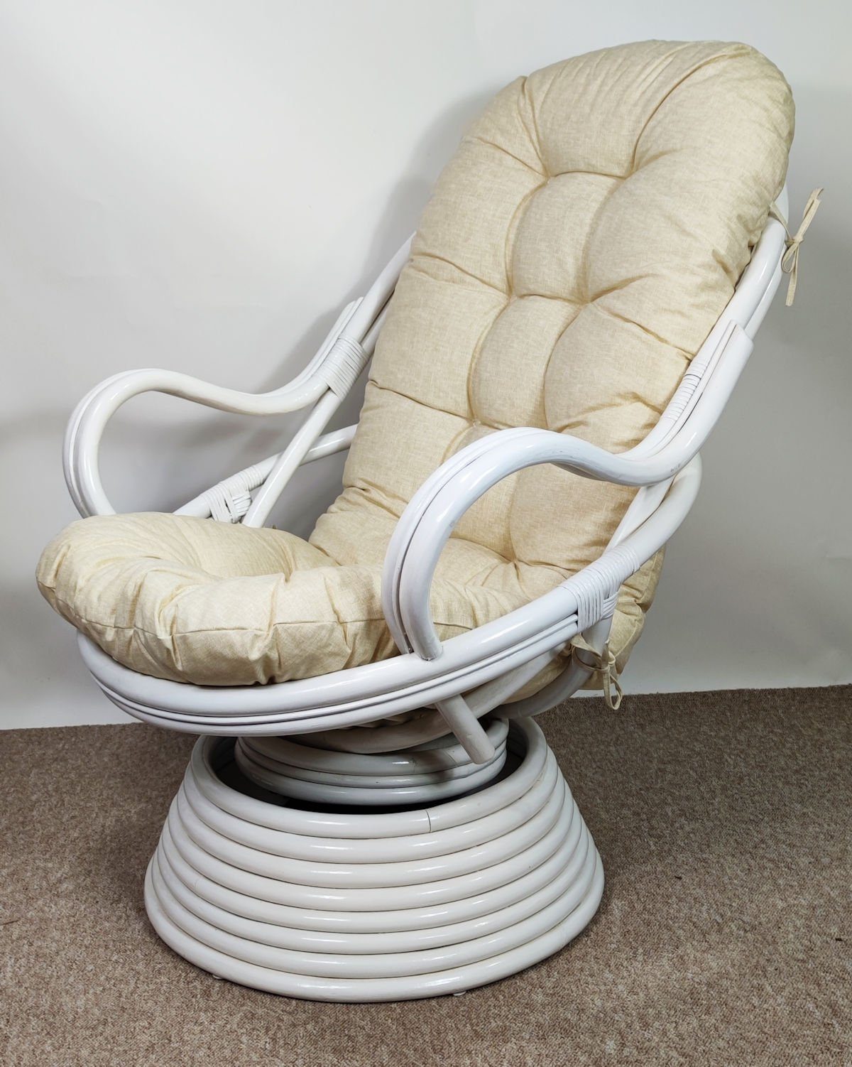 Rattani Rattanstuhl Rattan Drehsessel, Drehwippsessel Linda Weiß Lackiert