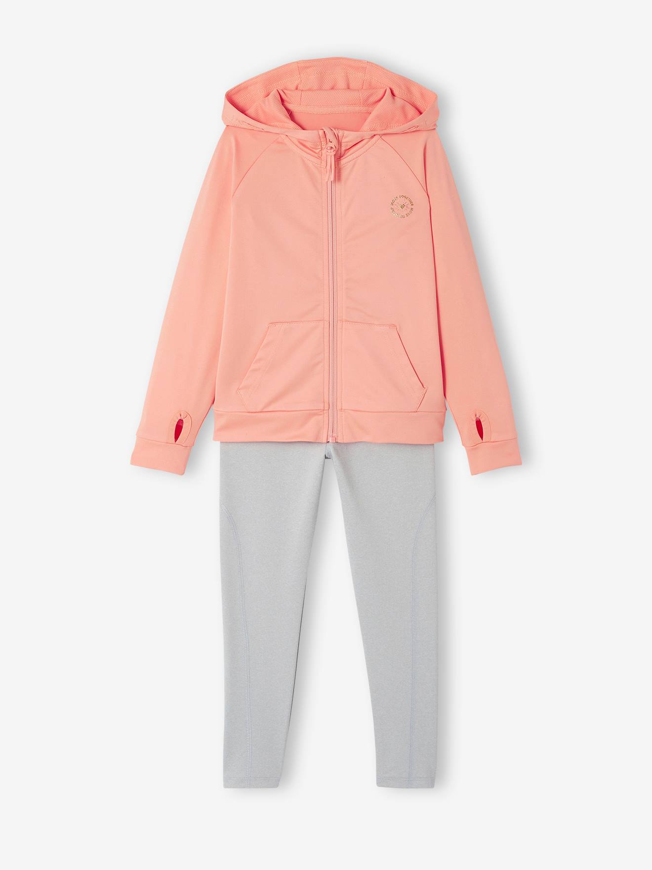 Ensemble de sport sweat zippé et legging technique fille pêche