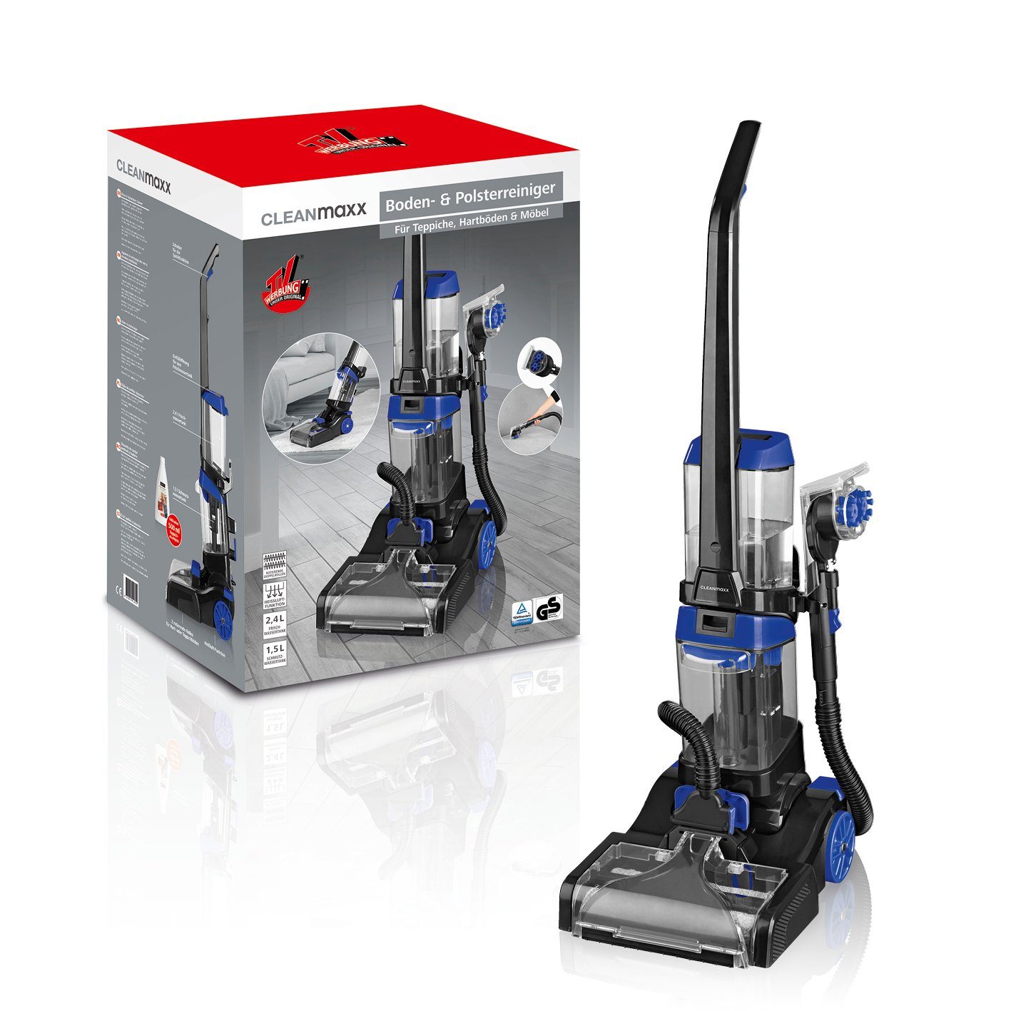 CLEANmaxx Teppichreinigungsgerät Teppich- & Bodenreiniger, 800 W, Waschsauger, Shampoonierer inkl. Bürsten & Shampoo