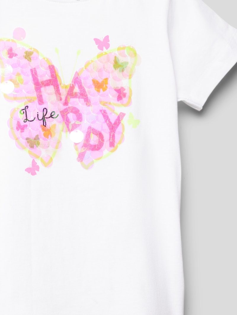 T-Shirt mit Paillettenbesatz in weiß