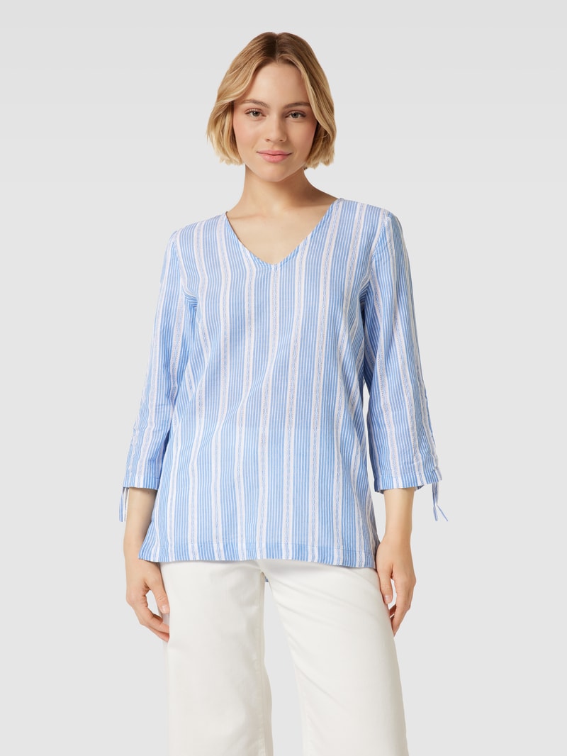 Bluse mit Streifenmuster und Schnürungen in weiß