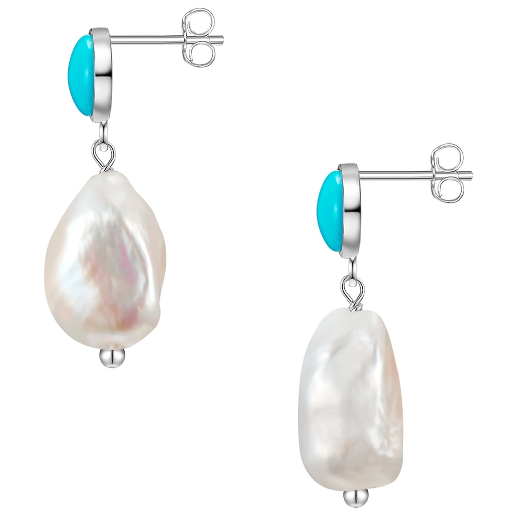 Glanzstücke München Boucles d'oreille en argent Perle de culture d'eau douce Turquoise reconstituée P Boucles d'oreilles