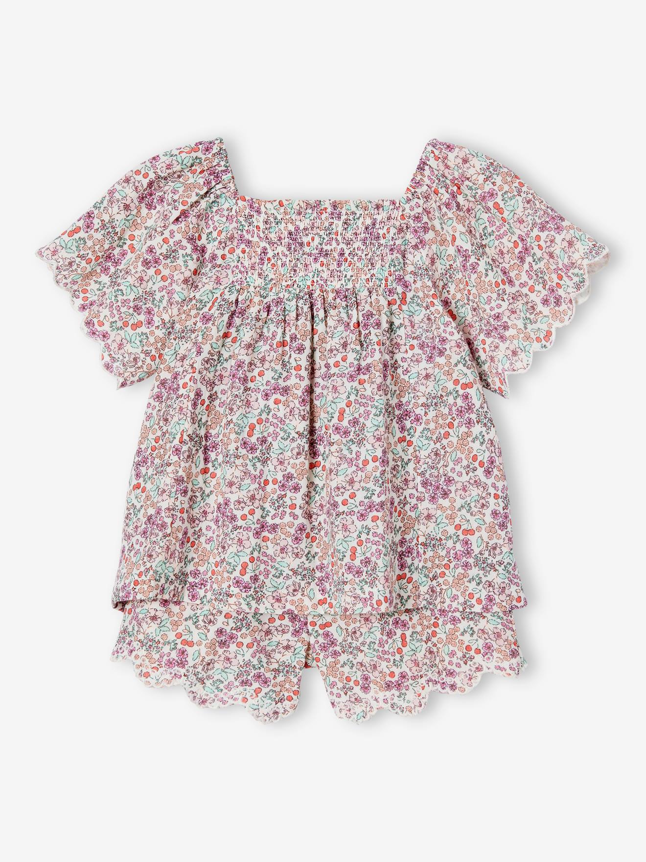 Ensemble blouse et short fille écru